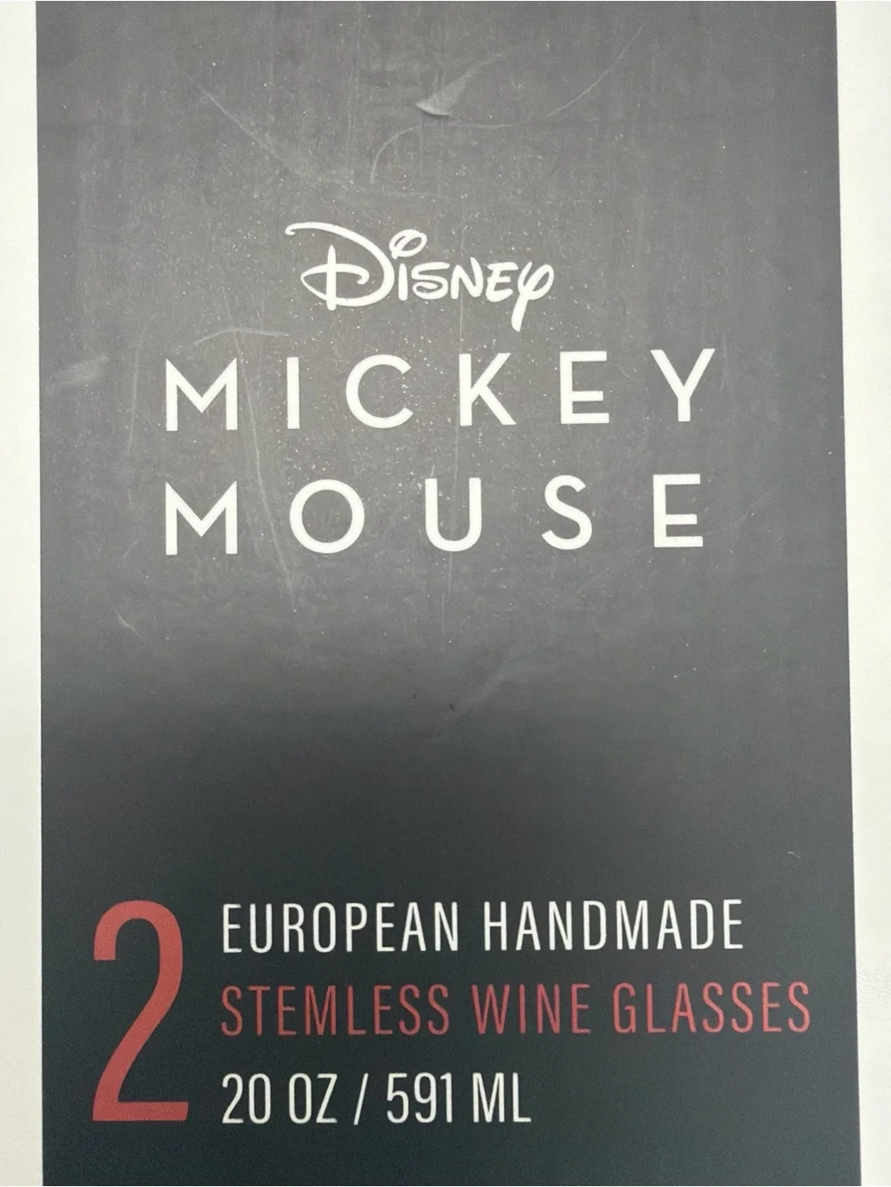 JoyJolt Disney Luxury Mickey Mouse Stemless Wine Glasses Set of 2 Black NEW